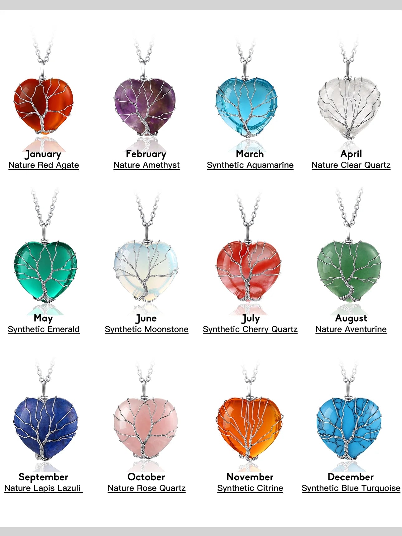 Tree of Life Heart Crystal Necklaces July Birthstone Pendant Nature Red Agate Gemstones Healing Necklaces