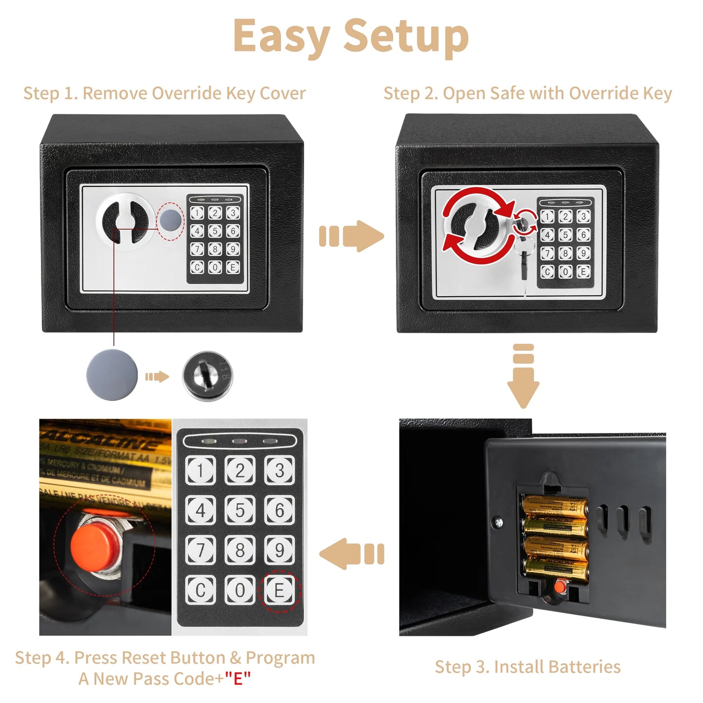 0.2 Cubic Feet Electronic Digital Safe Box, Steel Money Safe Box for Home with Fireproof Money Bag for Cash Safe Hidden