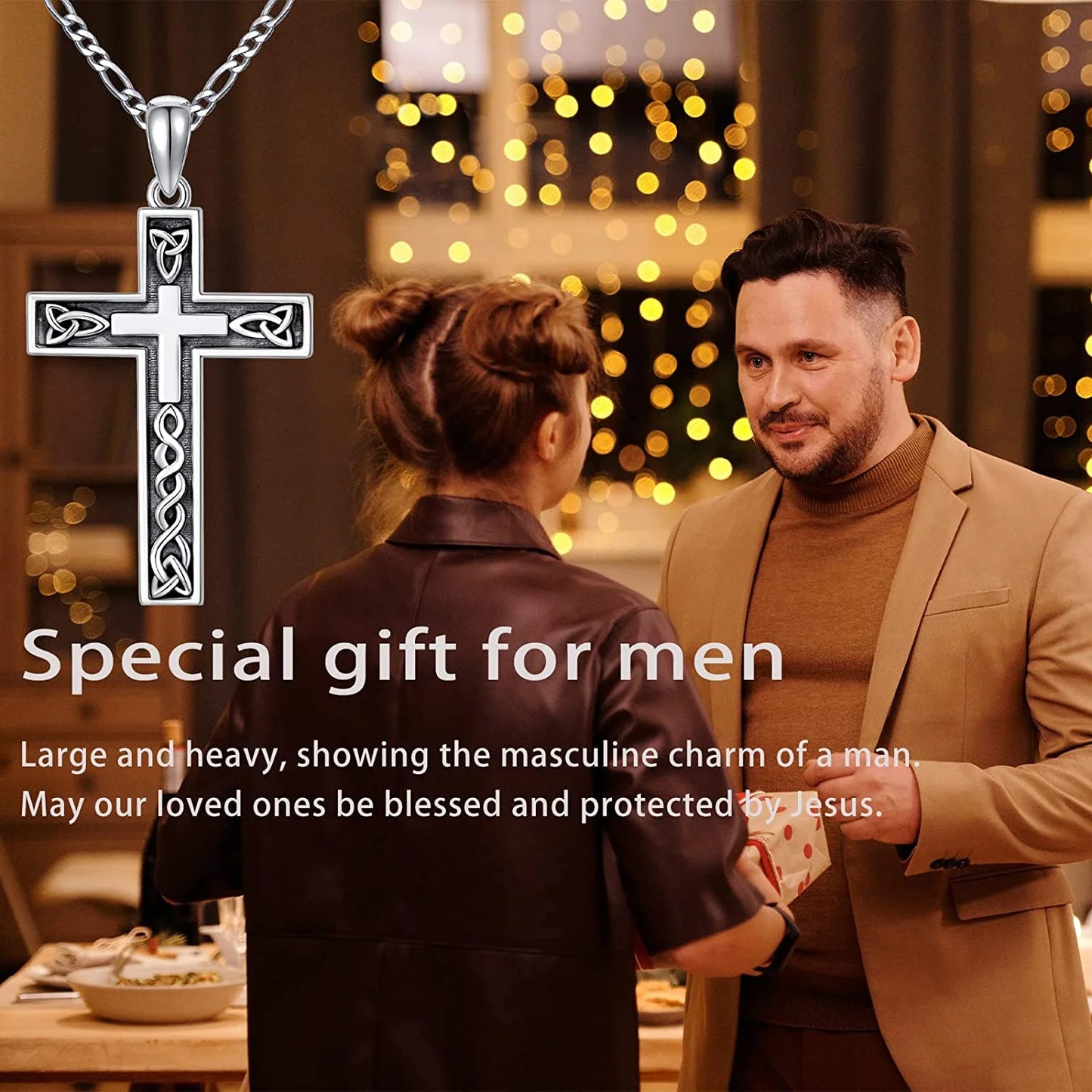 Gift 925 Sterling Silver Cross Necklace for Men Delicate Texture Crucifix Jesus Cross Pendant Necklace