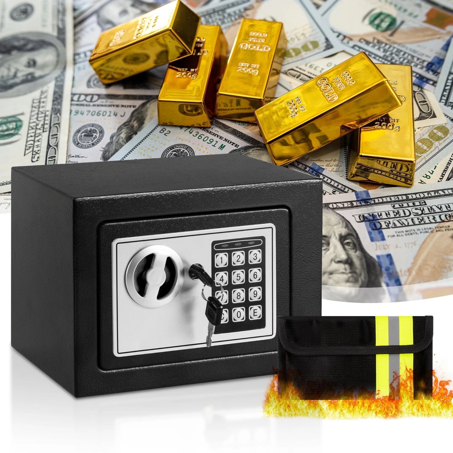 0.2 Cubic Feet Electronic Digital Safe Box, Steel Money Safe Box for Home with Fireproof Money Bag for Cash Safe Hidden