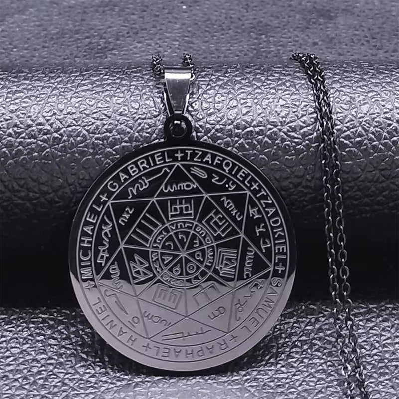 Seven Archangels Amulet Stainless Steel Necklaces Men Seal of Solomon Talisman Necklace Protection Jewelry Collar Hombre N1162S2