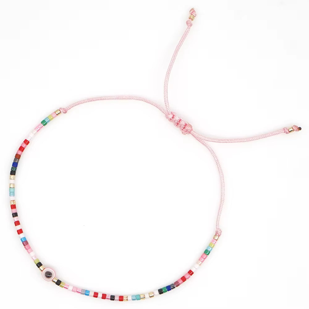 Easter Eye Rainbow Bracelet Tiny String Simple Bracelets Adjustable for Women Men Miyuki Beads Proetction Luck Multicolor