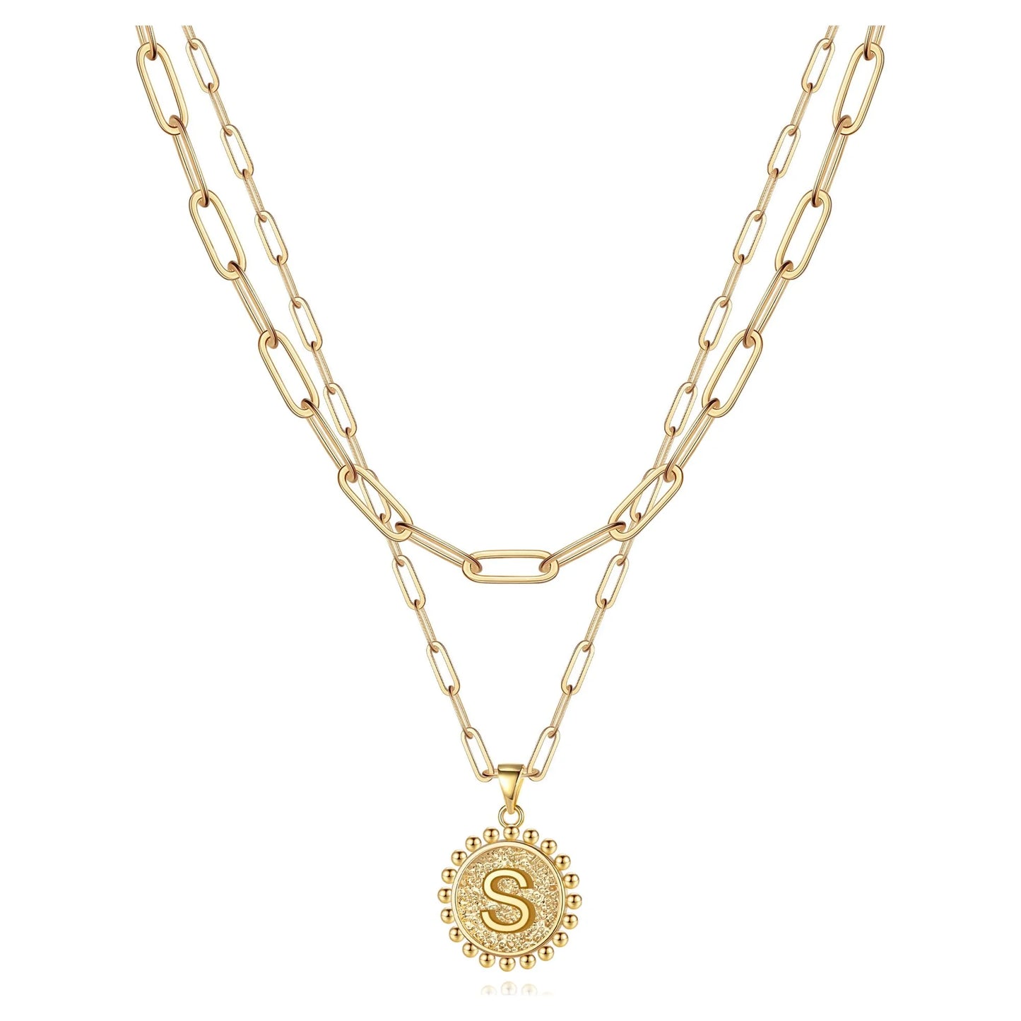 Tingn Gold Initial Necklaces for Women Layering Paperclip Link Coin Jewelry Gift