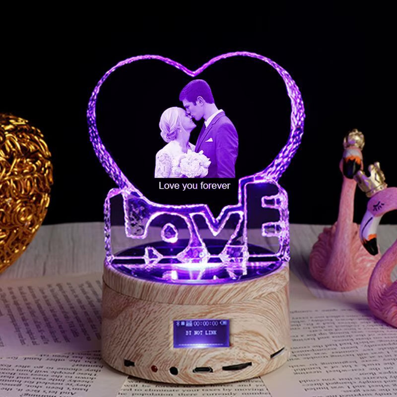 Rgb Lamp Love Crystal Custom 3D Laser Etched Photo Frame Engrave Crystal Glass Wedding Birthday Gift for Mom and Wife Lover