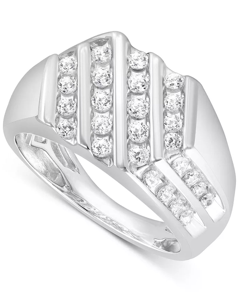 Men'S Diamond Diagonal Channel-Set Ring (1 Ct. T.W.) in 10K White, Yellow or Rose Gold