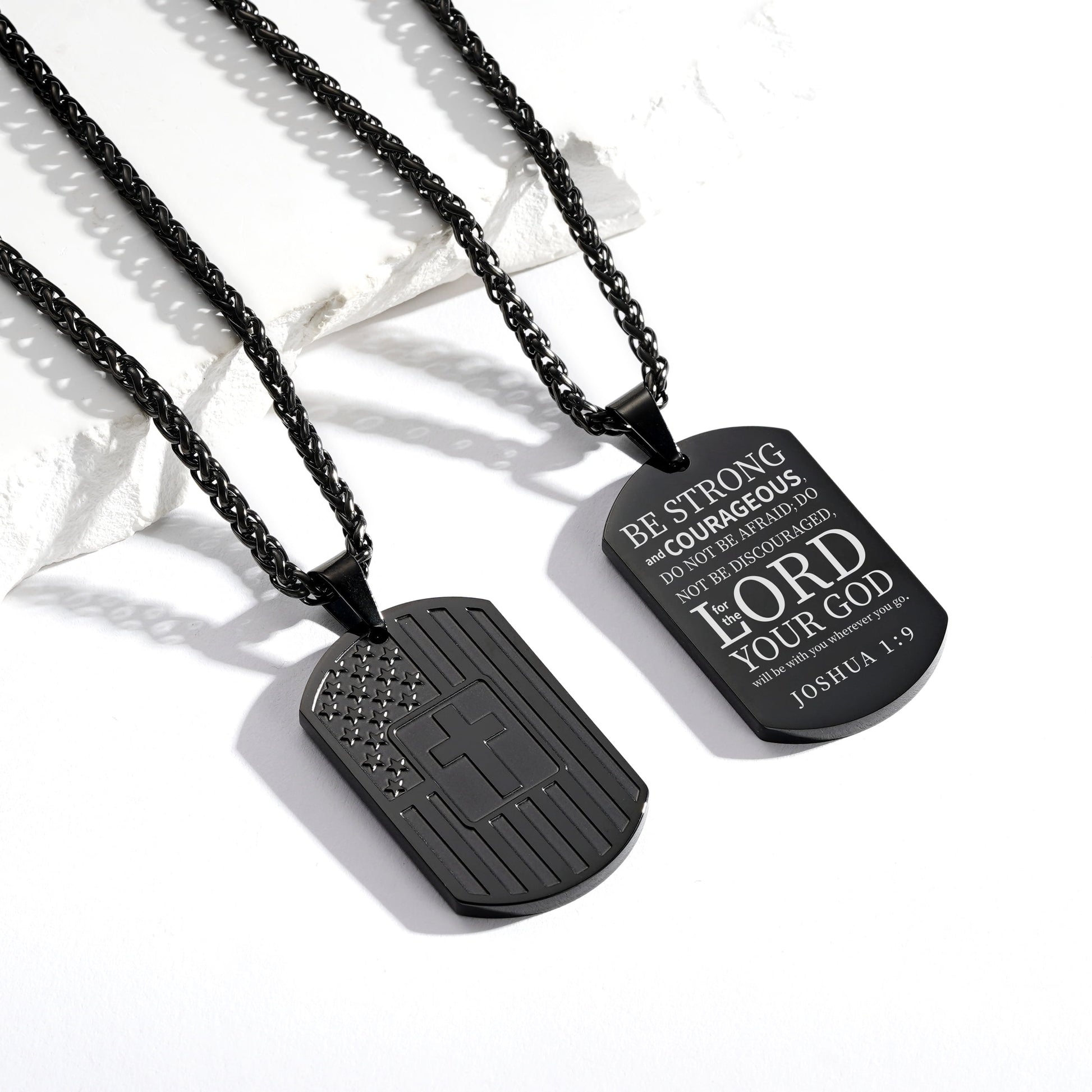 American Black Dog Tag Cross Necklaces for Men Bible Verse Pendant Cross Stainless Steel Men Necklaces 24 Inches Chain First Communion Confirmation Religious Christian Christmas Jewelry Gifts