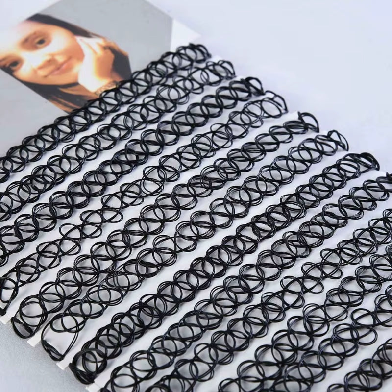 12 Pieces Vintage Hippy Stretch Tattoo Choker Necklaces Elastic Chocker Necklace Plastic Fishing Line Tattoo Necklaces