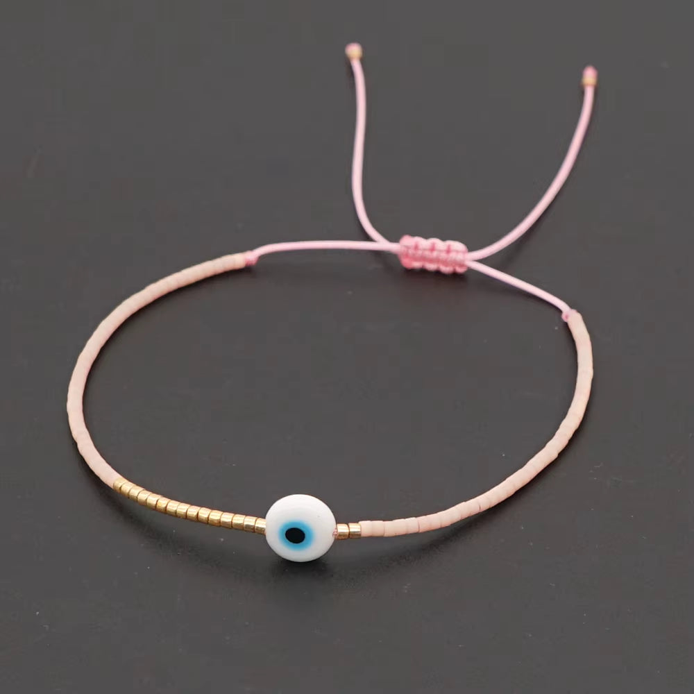Easter Eye Rainbow Bracelet Tiny String Simple Bracelets Adjustable for Women Men Miyuki Beads Proetction Luck Multicolor