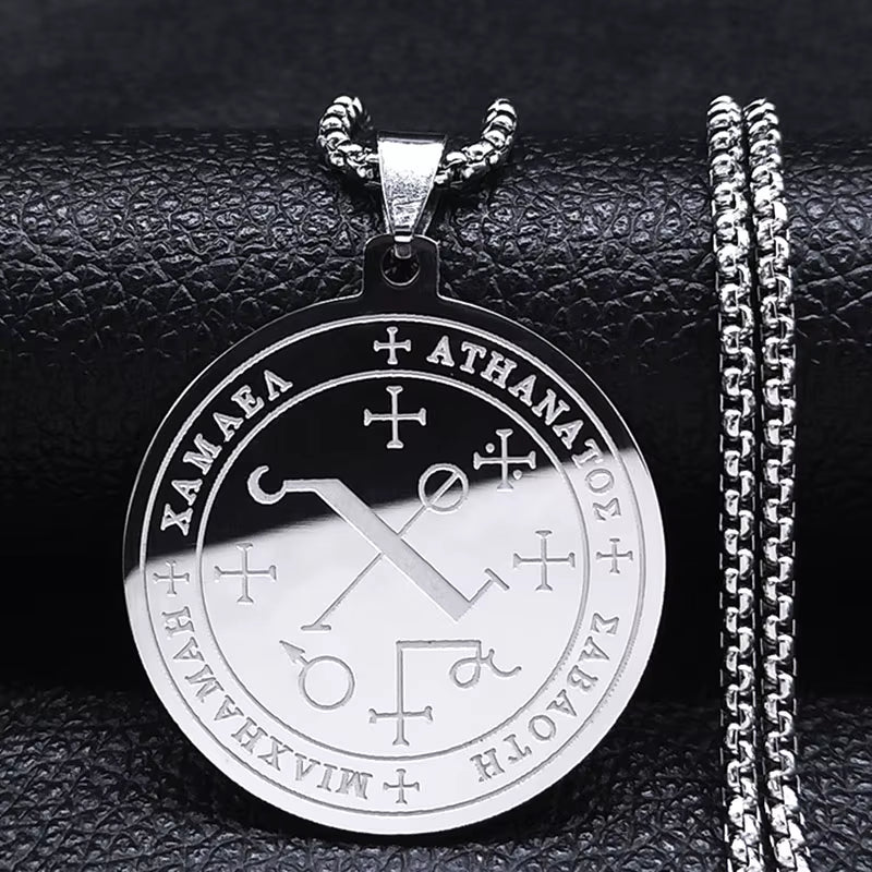 Seven Archangels Amulet Stainless Steel Necklaces Men Seal of Solomon Talisman Necklace Protection Jewelry Collar Hombre N1162S2