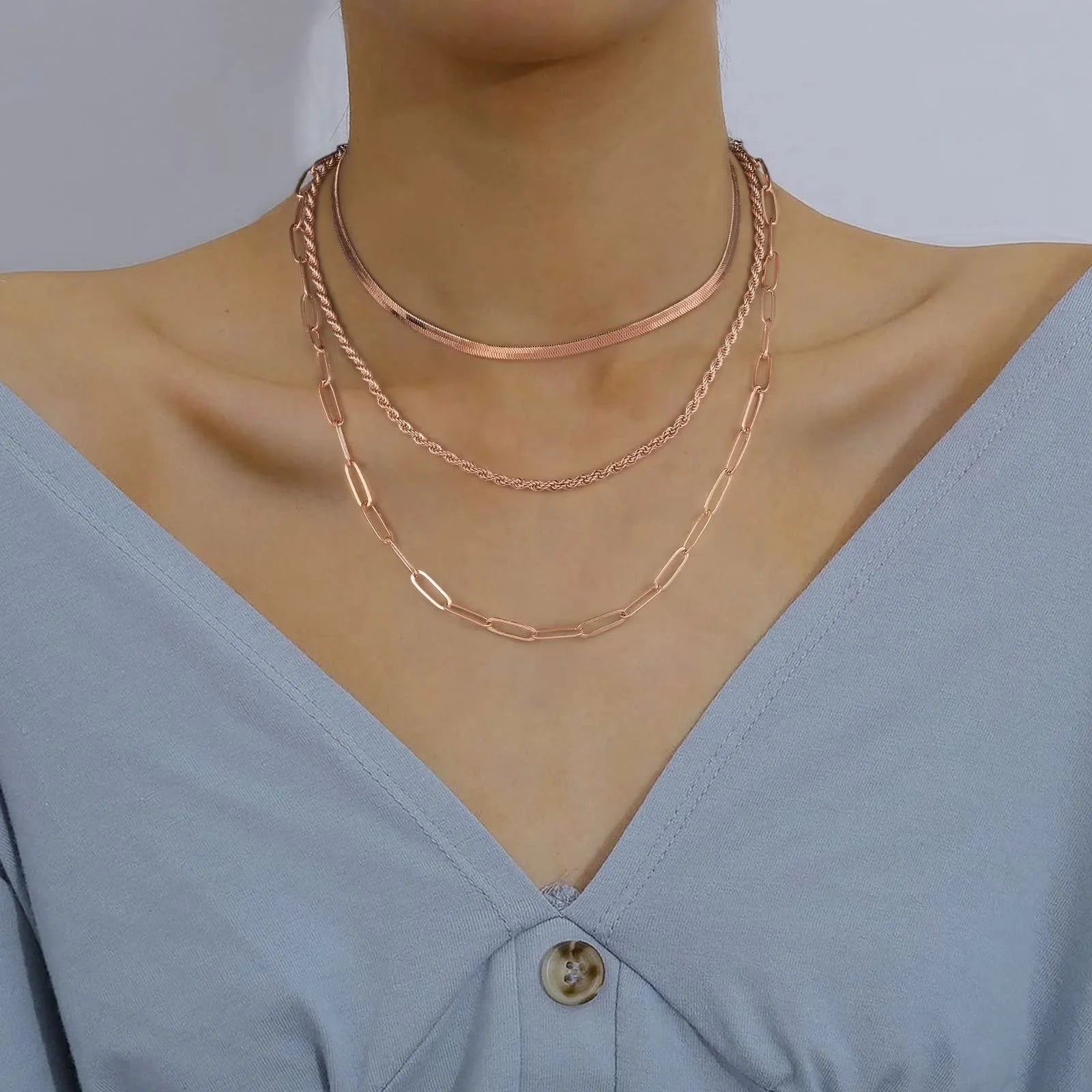 Layered Chain Necklaces for Women 14K Gold Plated Dainty Layered Choker Necklace Paperclip Cuban Herringbone Figaro Rope Box Chain Necklaces for Women Jewelry Gifts