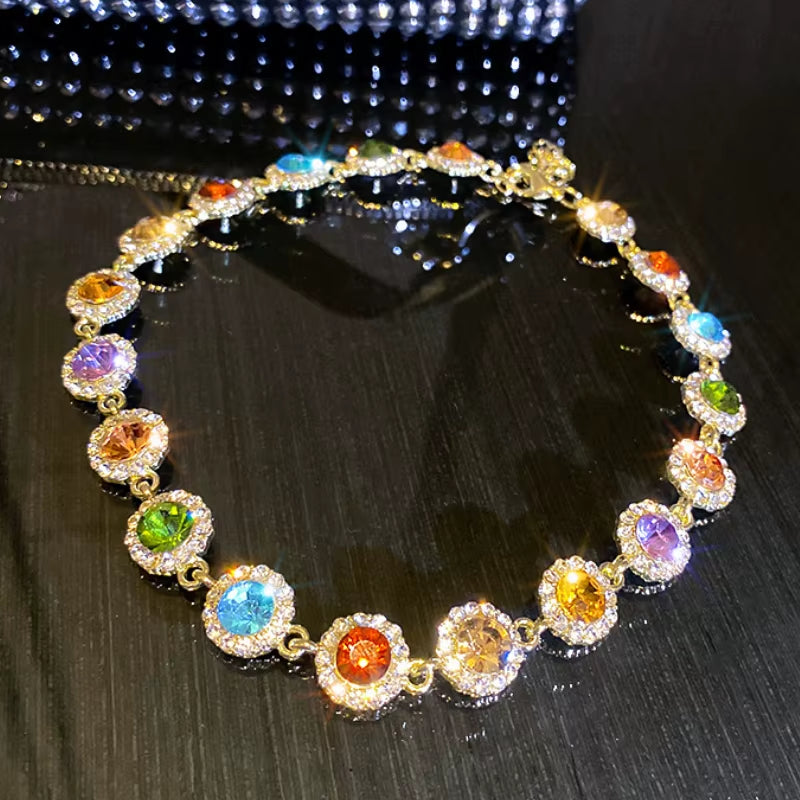 Geometric Colorful Crystal Choker Necklaces for Women Clavicle Chain Necklaces Jewelry Bijoux for Party Gift Accessories