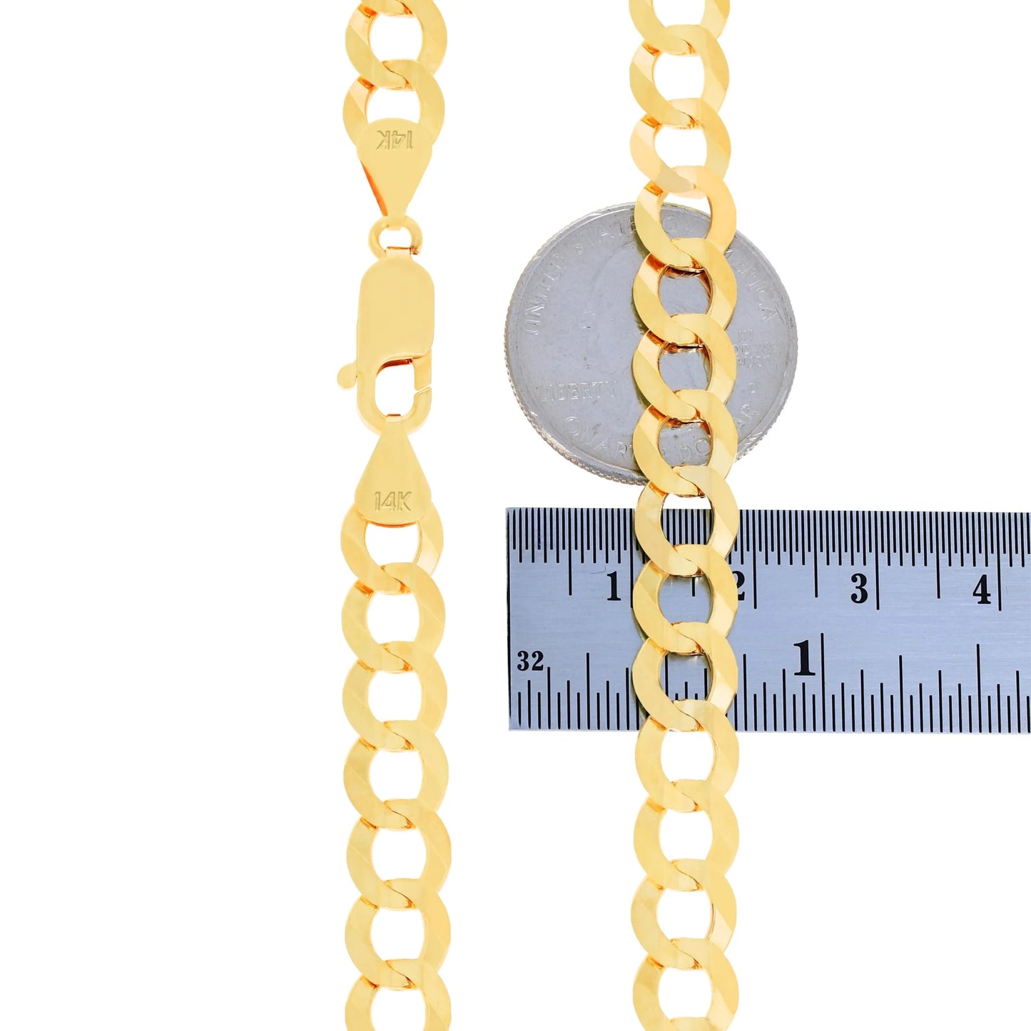 14K Real Yellow Gold Solid Cuban Curb Link 8Mm Chain Necklace (18"-30") Italian Jewelry for Men