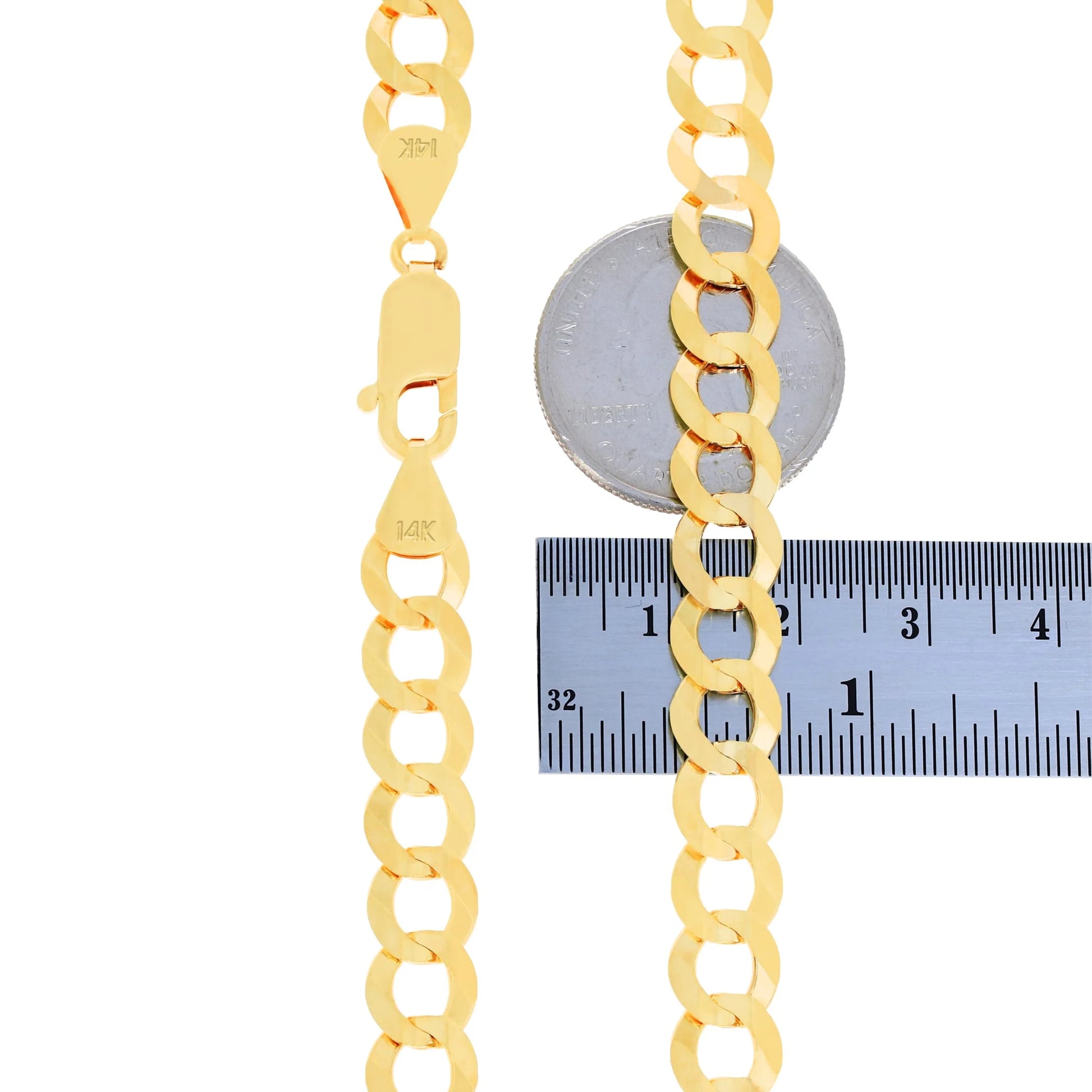 14K Real Yellow Gold Solid Cuban Curb Link 8Mm Chain Necklace (18"-30") Italian Jewelry for Men