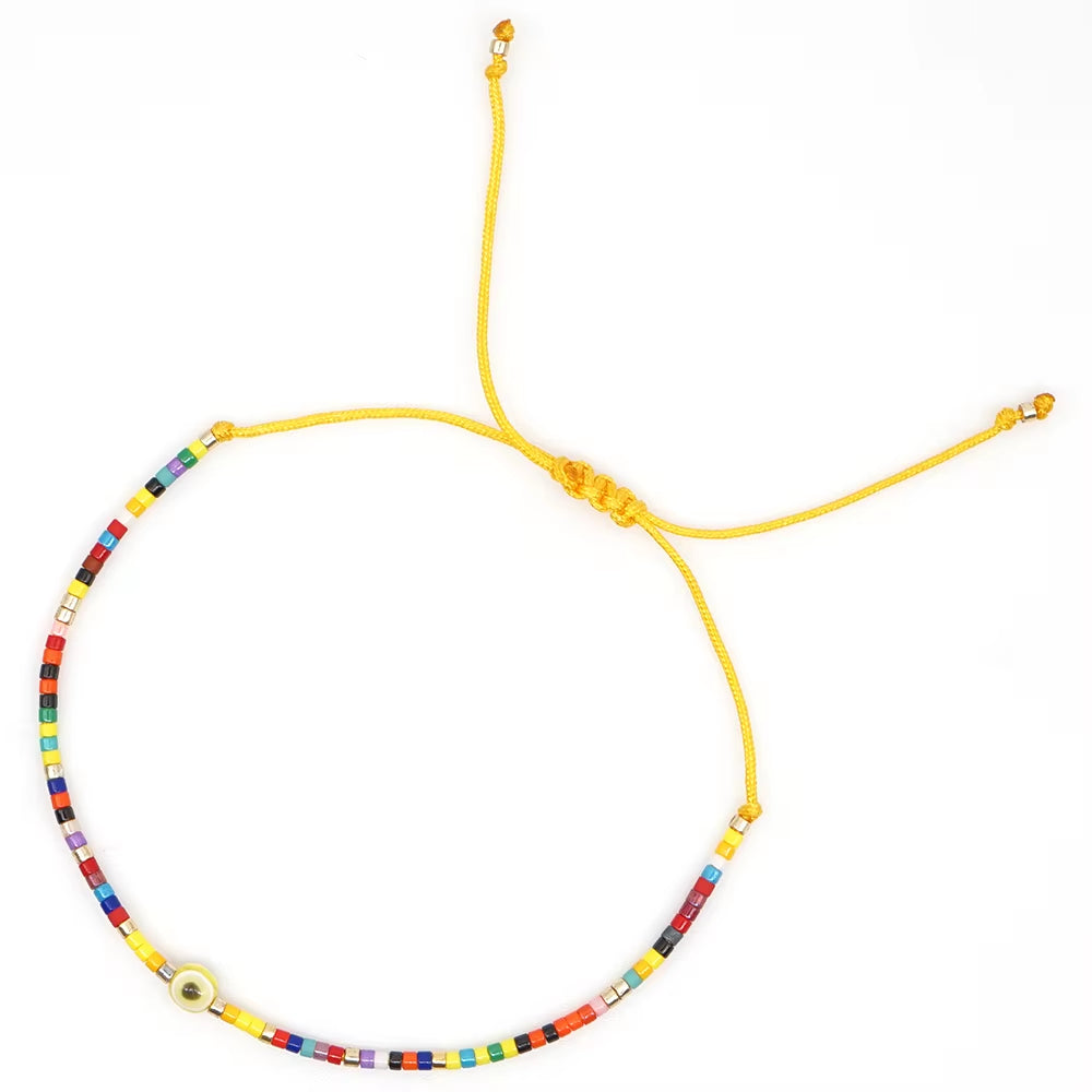 Easter Eye Rainbow Bracelet Tiny String Simple Bracelets Adjustable for Women Men Miyuki Beads Proetction Luck Multicolor