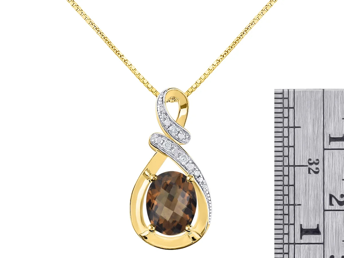 Necklace Yellow Gold Plated Silver Designer Necklace Gemstone & Diamonds Pendant 18" Chain 9X7MM Smoky Quartz June Birthstone Womens Jewelry Silver Necklace