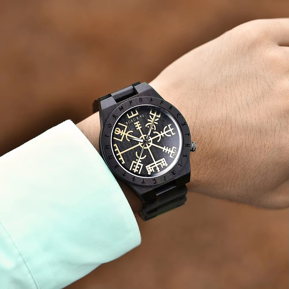 Wooden Watches Viking Symbol Element Handmade Watch Logo Customize Dropshipping