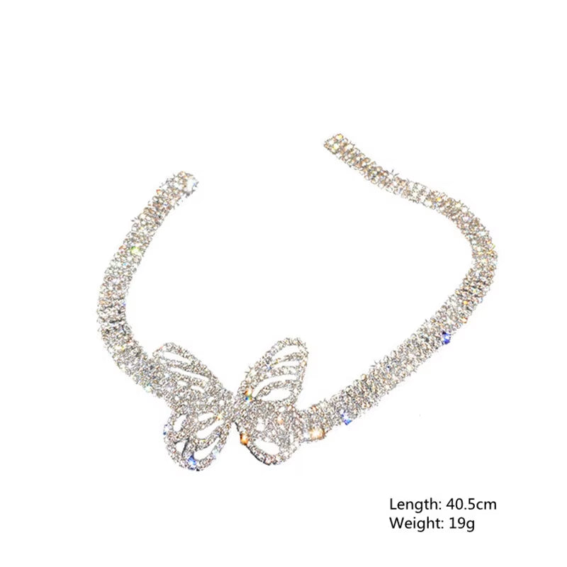 Beautiful Butterfly Crystal Choker Necklaces for Women Shine Rhinestone Necklaces Statement Jewelry Accessories