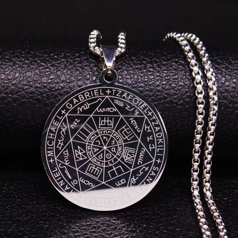 Seven Archangels Amulet Stainless Steel Necklaces Men Seal of Solomon Talisman Necklace Protection Jewelry Collar Hombre N1162S2