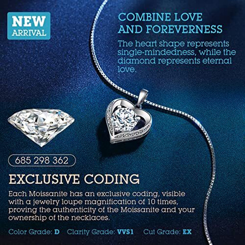 Heart Pendant Necklace Gifts for Wife, Engraved 'I LOVE YOU' Gift 2.0 Carats