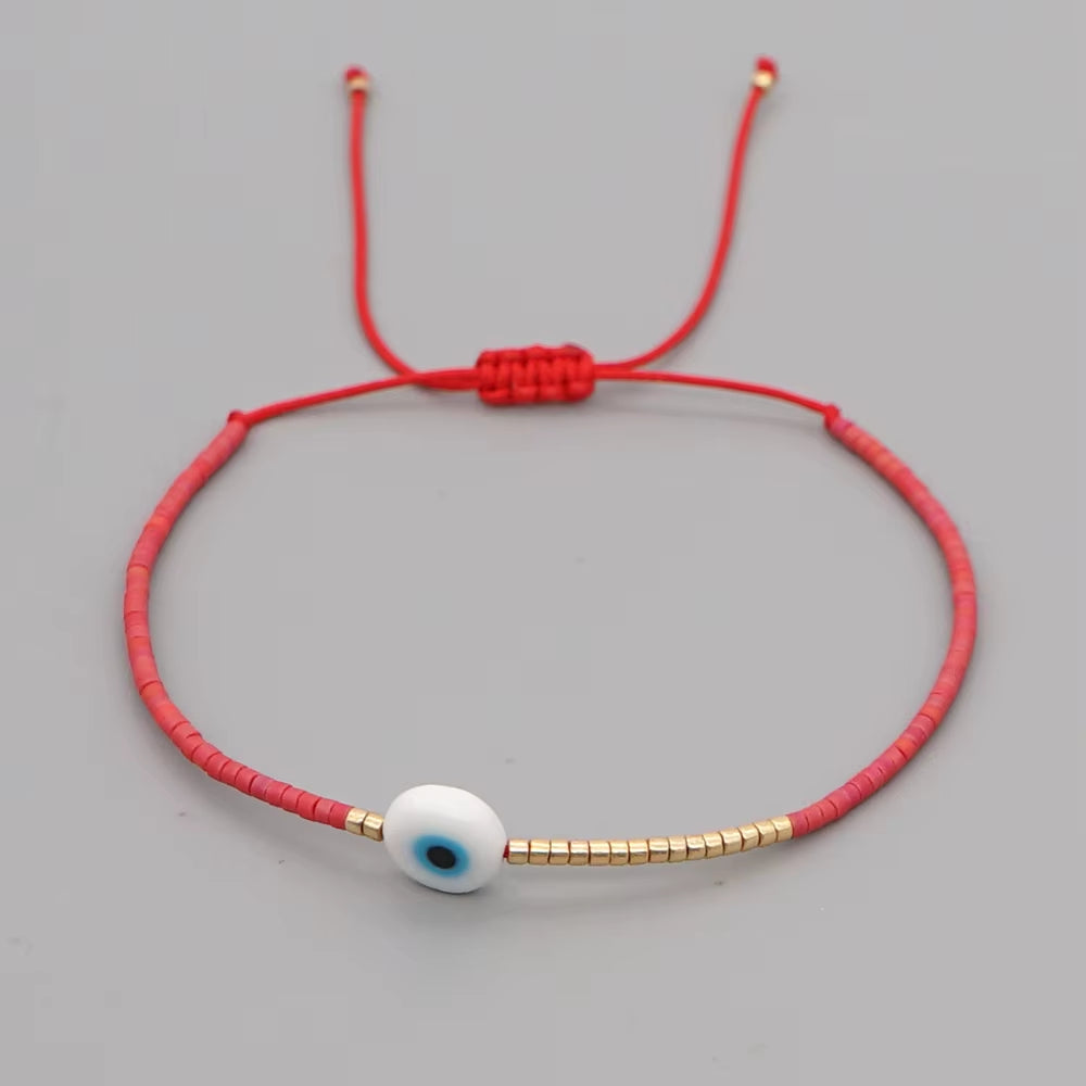 Easter Eye Rainbow Bracelet Tiny String Simple Bracelets Adjustable for Women Men Miyuki Beads Proetction Luck Multicolor