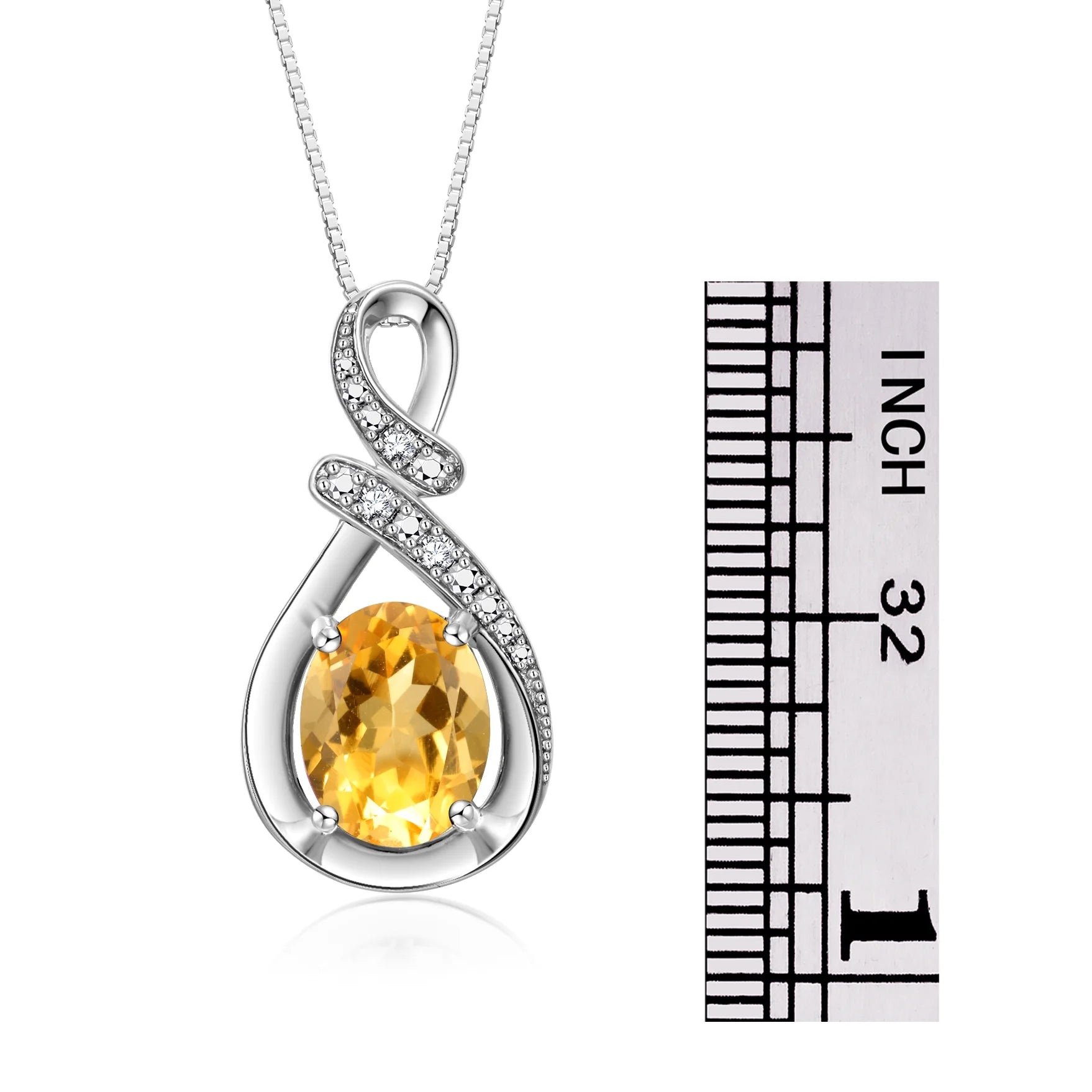 Necklace Sterling Silver Classic Designer Necklace Gemstone & Diamonds Pendant with 18" Chain 9X7MM Citrine November Birthstone Womens Jewelry Silver Necklace