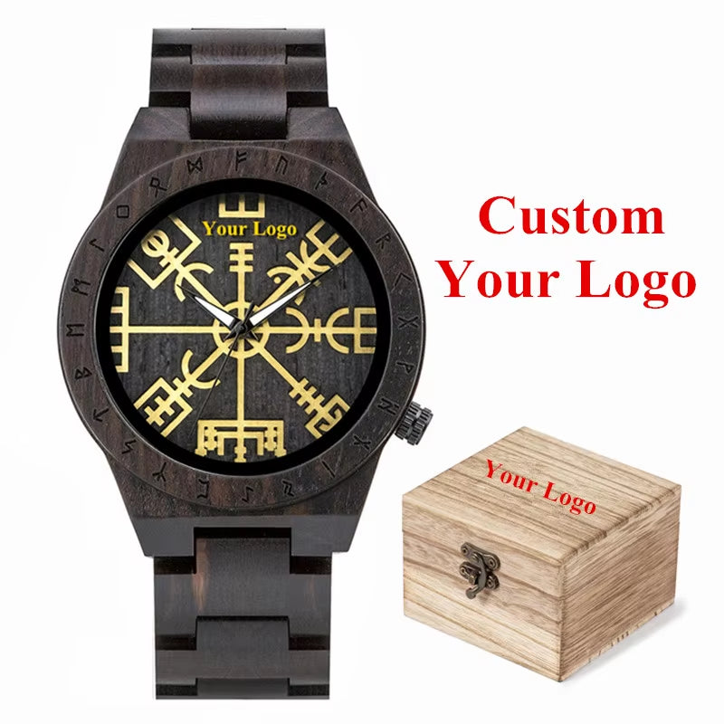 Wooden Watches Viking Symbol Element Handmade Watch Logo Customize Dropshipping
