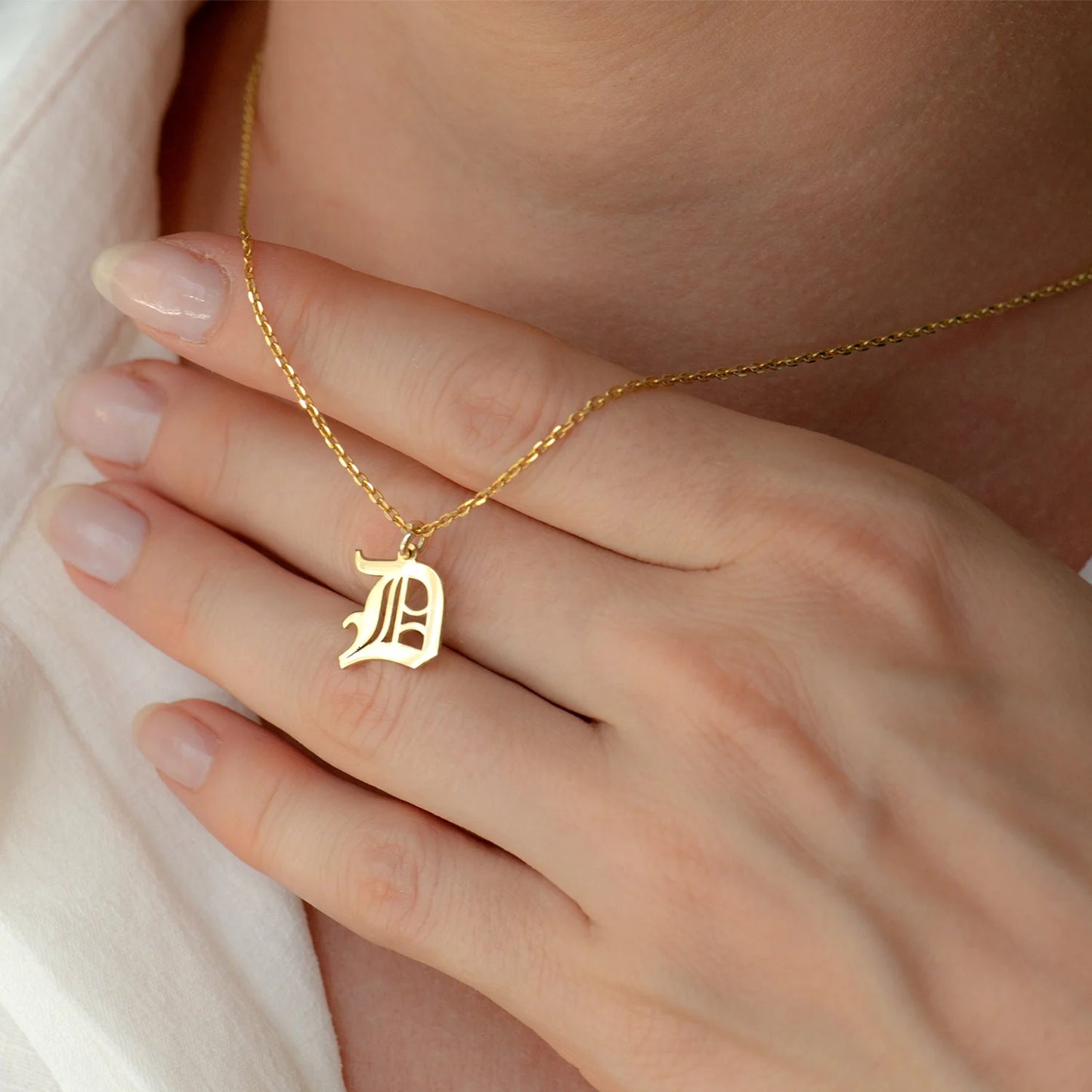Custom Gothic Initial Necklace - 18K Gold Plated