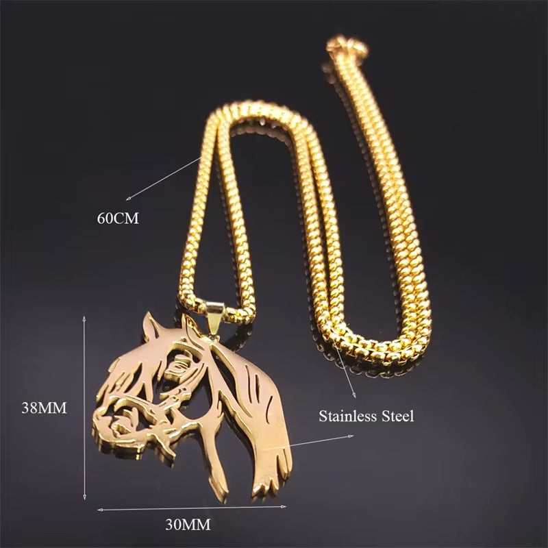 Horse Head Pendant Necklace for Women/Men Stainless Steel Animal Accessories Chain Necklaces Gift Jewelry Colar Masculino N2026