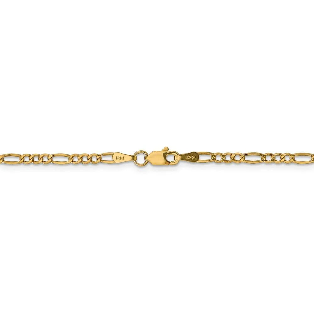 14K Yellow Gold 2.50Mm Lightweight Figaro Chain, 8" - 28"