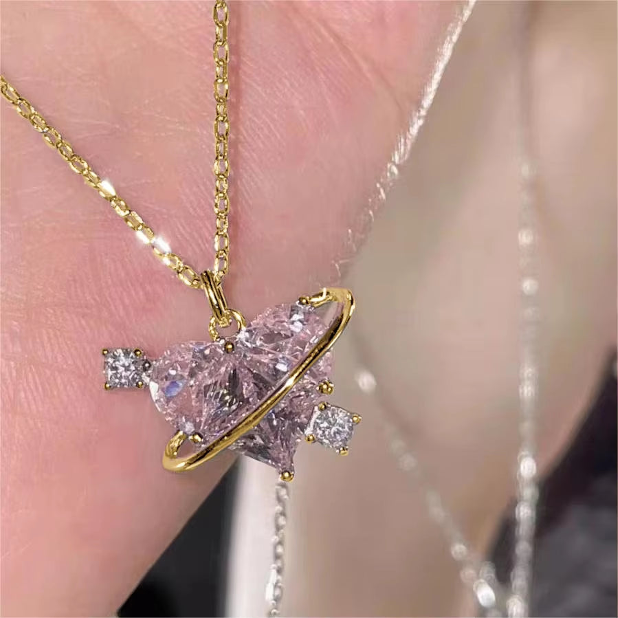 Elegant Heart Shaped Zircon Pendant Necklace Fashion Multilayer Magnetic Clasp Clavicle Chain for Women New Party Gift Jewelry