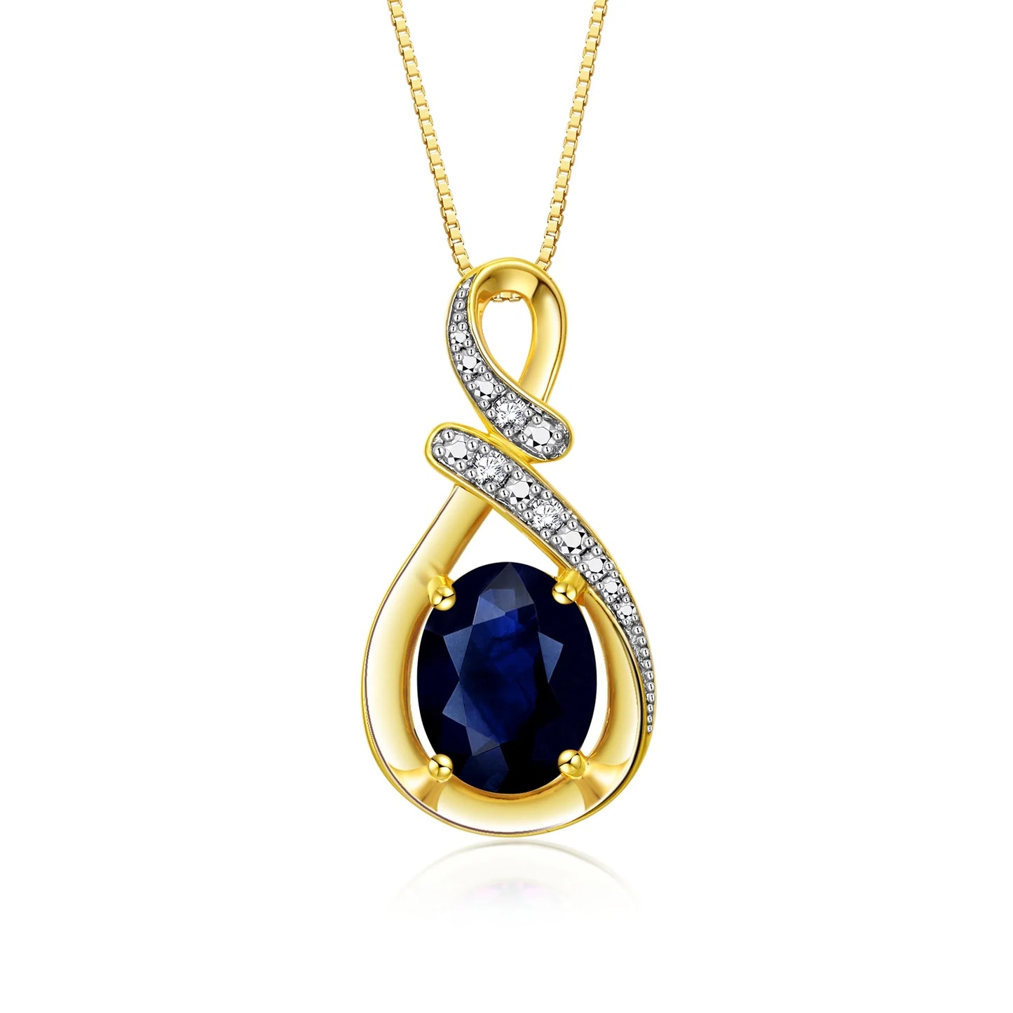 Necklace Yellow Gold Plated Silver Designer Necklace Gemstone & Diamonds Pendant 18" Chain 9X7MM BLUE Sapphire Birthstone Womens Jewelry Silver Necklace
