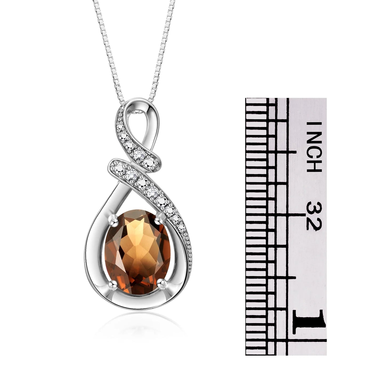 Necklace Sterling Silver Classic Designer Necklace Gemstone & Diamonds Pendant with 18" Chain 9X7MM Smoky Quartz June Birthstone Womens Jewelry Silver Necklace