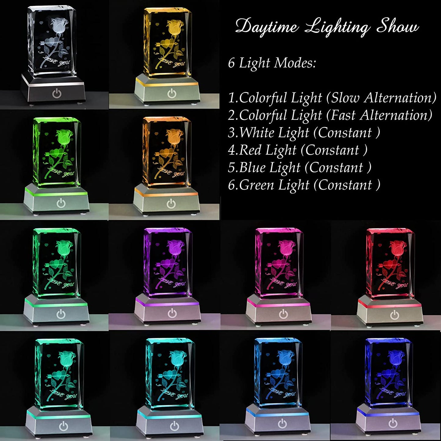 Anniversary Birthday Gifts for Girlfriend Wife Mom Cute, 3D Laser Crystal Rose Flower Christmas Valentines Day I Love You Gifts Night Light Romantic for Boyfriend Couples Her Him