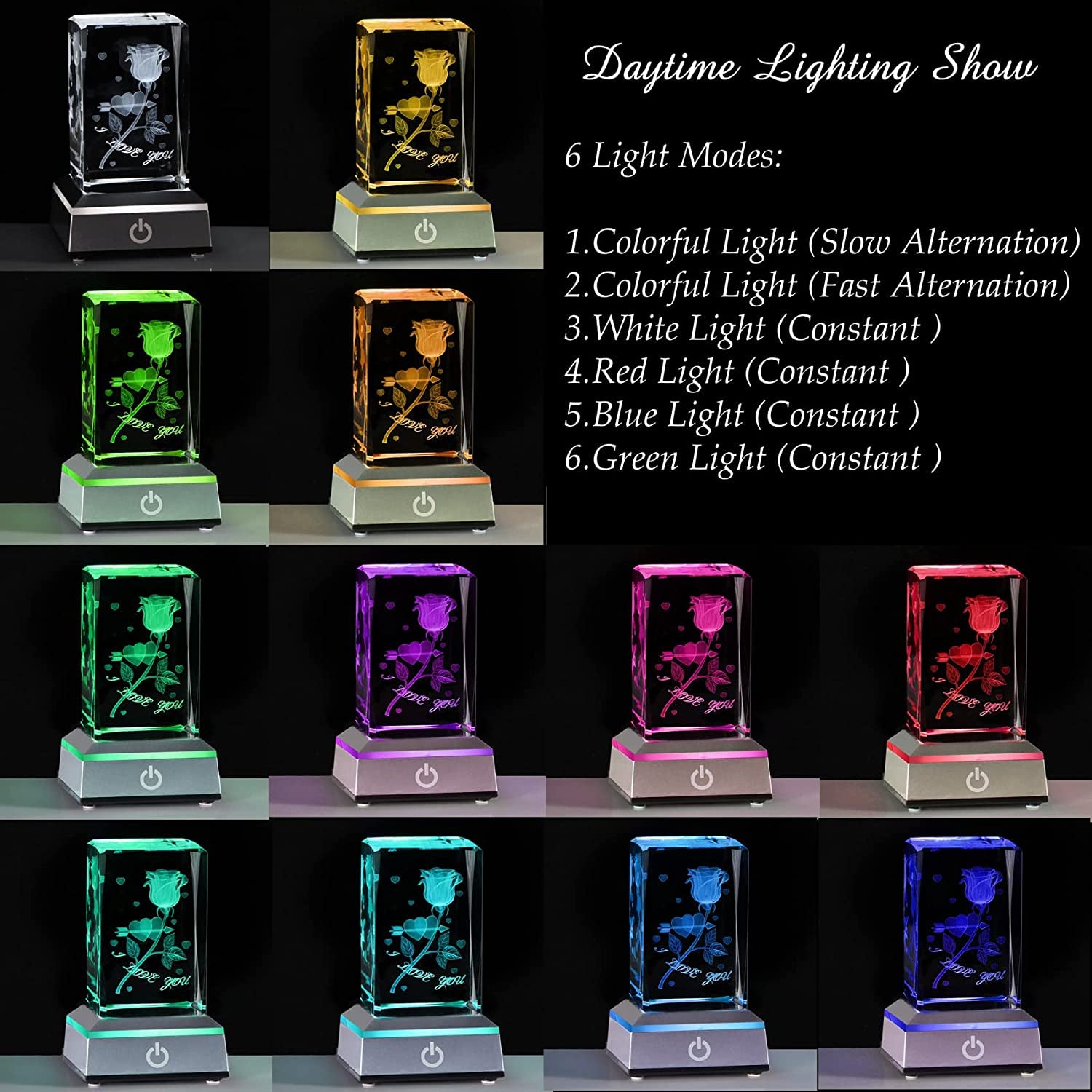 Anniversary Birthday Gifts for Girlfriend Wife Mom Cute, 3D Laser Crystal Rose Flower Christmas Valentines Day I Love You Gifts Night Light Romantic for Boyfriend Couples Her Him