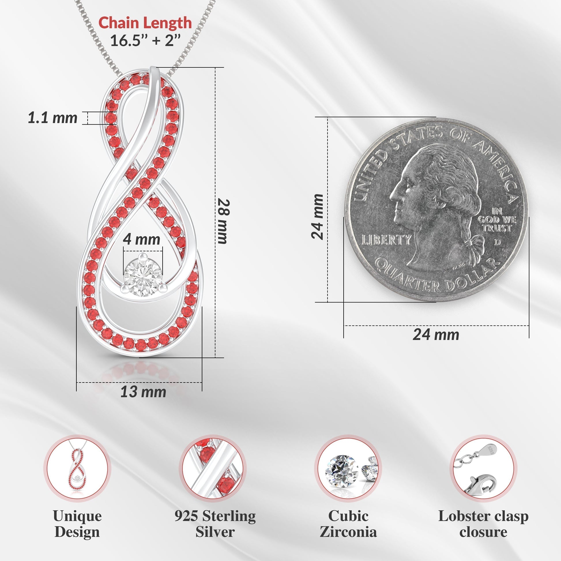 Ruby Red Infinity Birthstone Necklace - July Gemstone