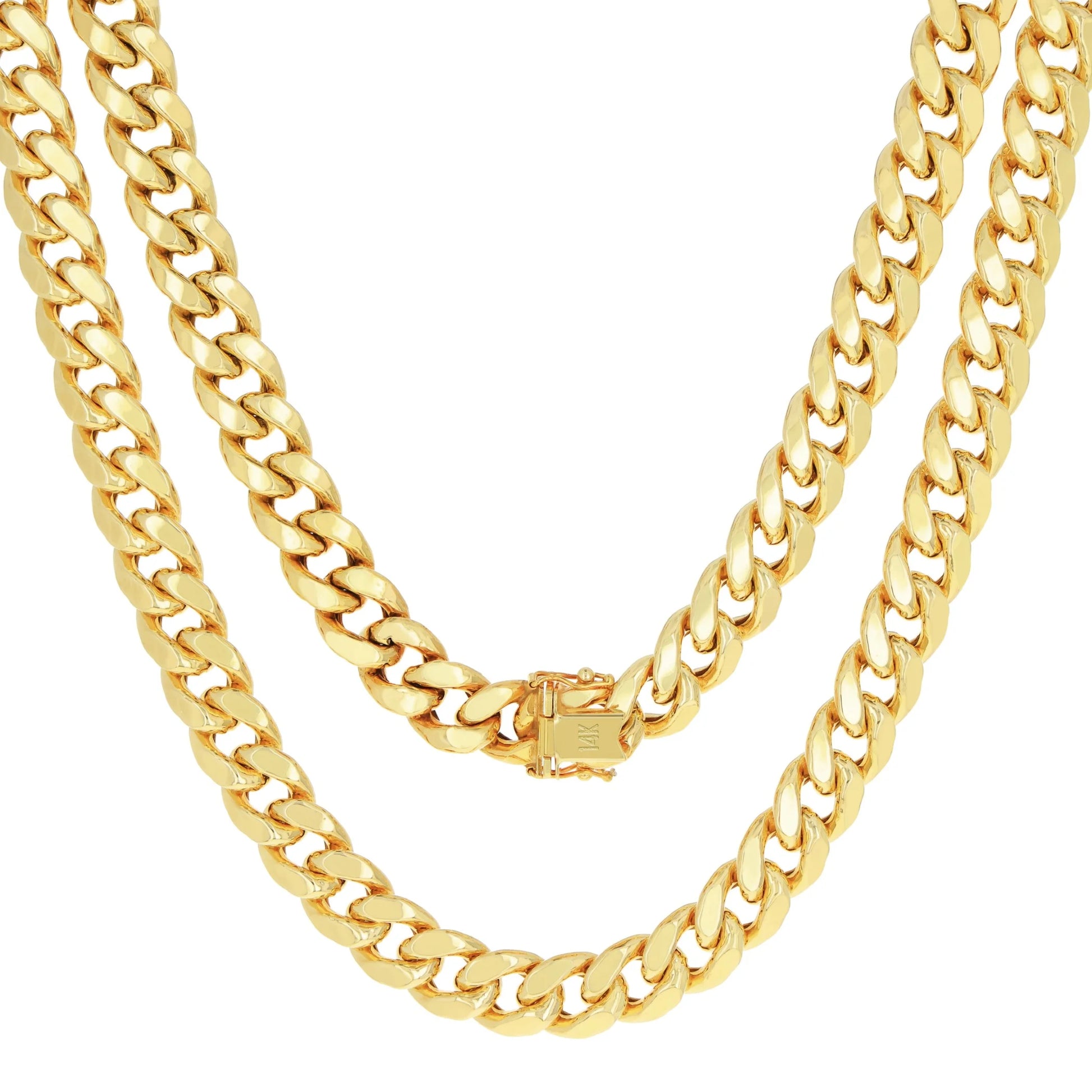 14K Real Yellow Gold Miami Cuban Link 7.5Mm Chain Necklace (16"-30") Italian Jewelry for Men & Women