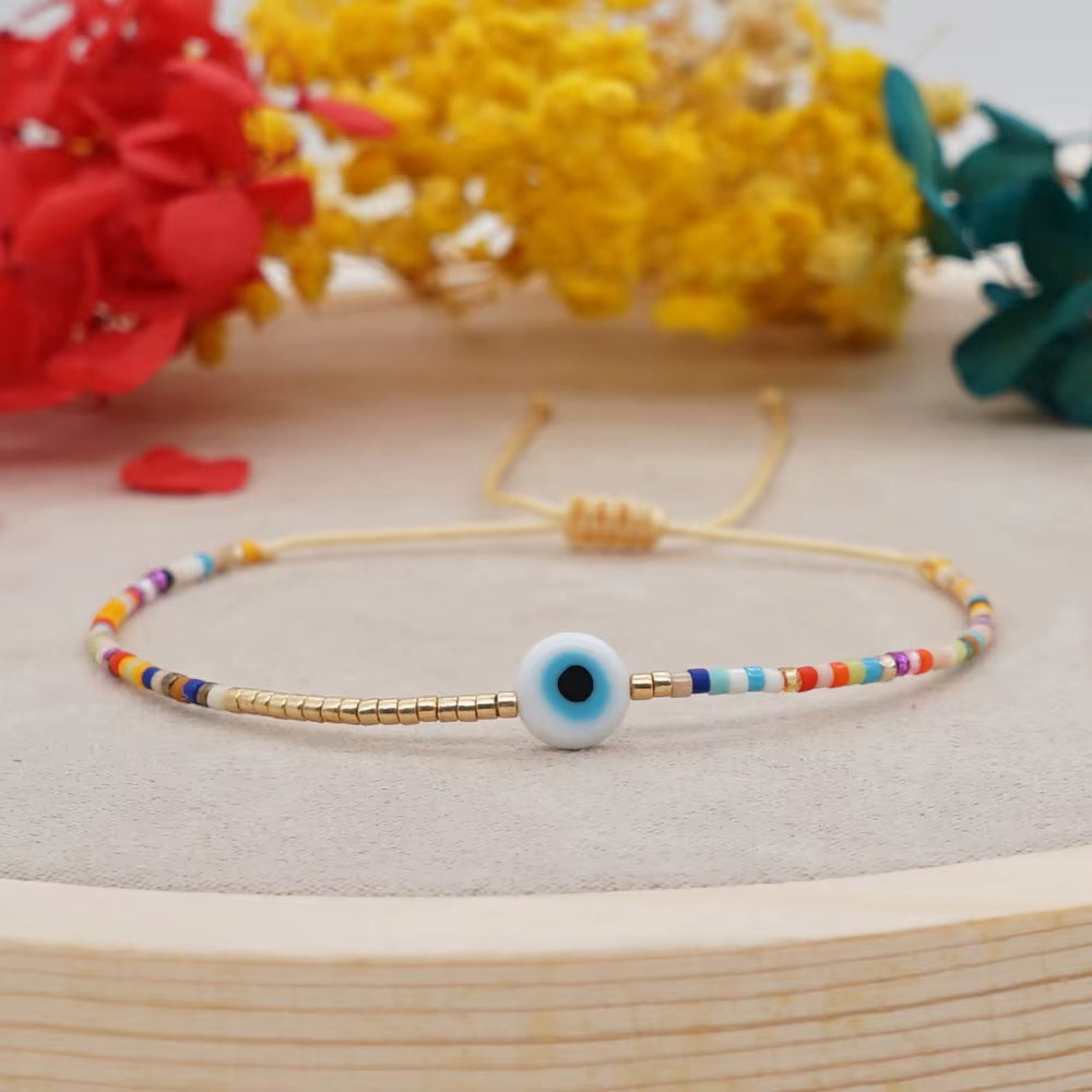 Easter Eye Rainbow Bracelet Tiny String Simple Bracelets Adjustable for Women Men Miyuki Beads Proetction Luck Multicolor
