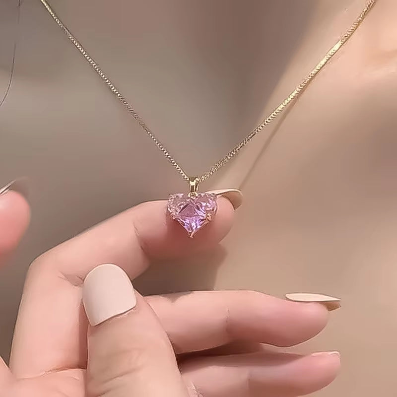 Elegant Heart Shaped Zircon Pendant Necklace Fashion Multilayer Magnetic Clasp Clavicle Chain for Women New Party Gift Jewelry