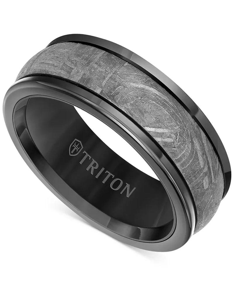 Men'S Meteorite Insert round Edge Wedding Band in Tungsten Carbide