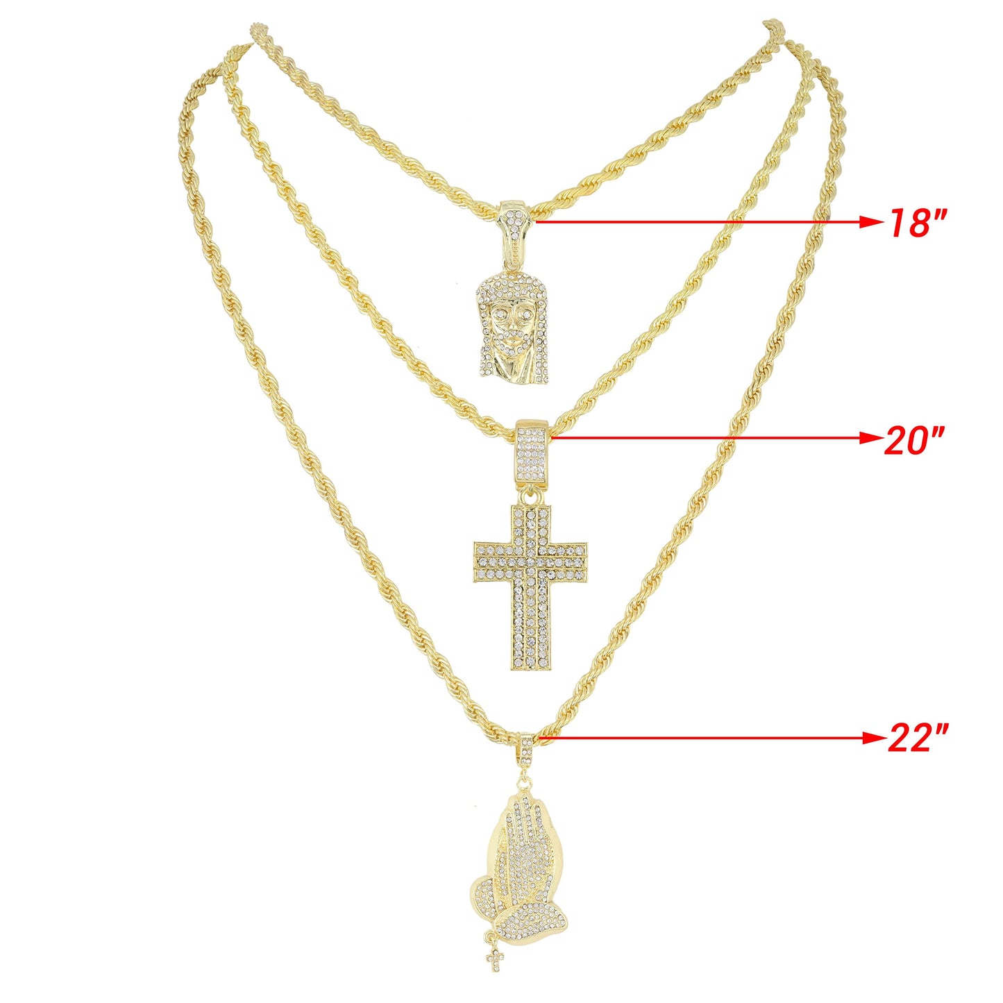 Deck Your Neck with This Iced Out Selection of Layered Hip Hop Word Pendents on Twisted Rope Chains. Elevate Your Look - Shout Out Your Vibe! - GJM Neck 294 GOLD