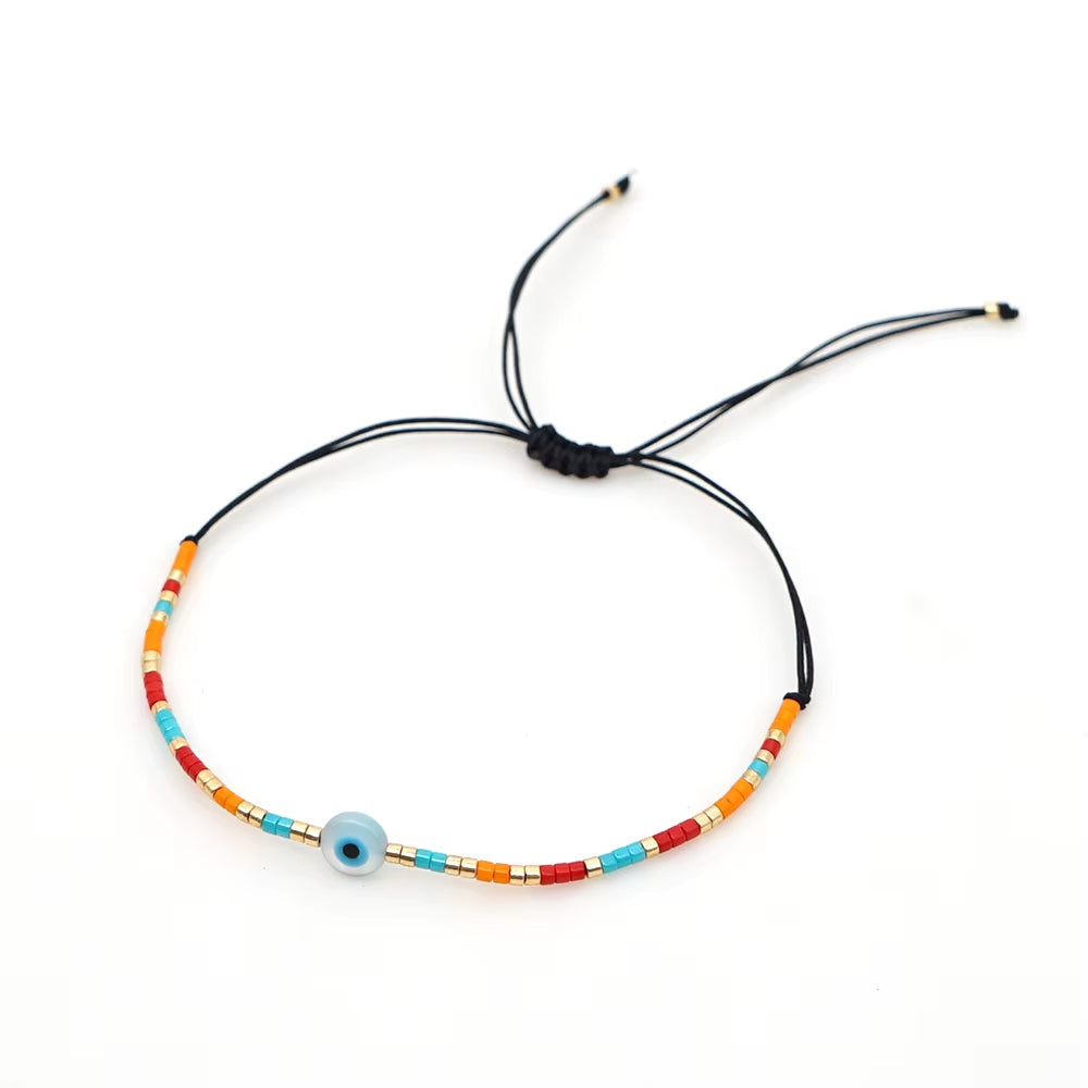 Easter Eye Rainbow Bracelet Tiny String Simple Bracelets Adjustable for Women Men Miyuki Beads Proetction Luck Multicolor