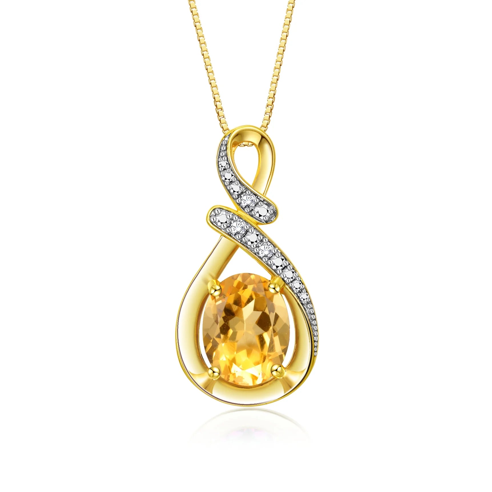 Necklace Yellow Gold Plated Silver Designer Necklace Gemstone & Diamonds Pendant 18" Chain 9X7MM Citrine November Birthstone Womens Jewelry Silver Necklace