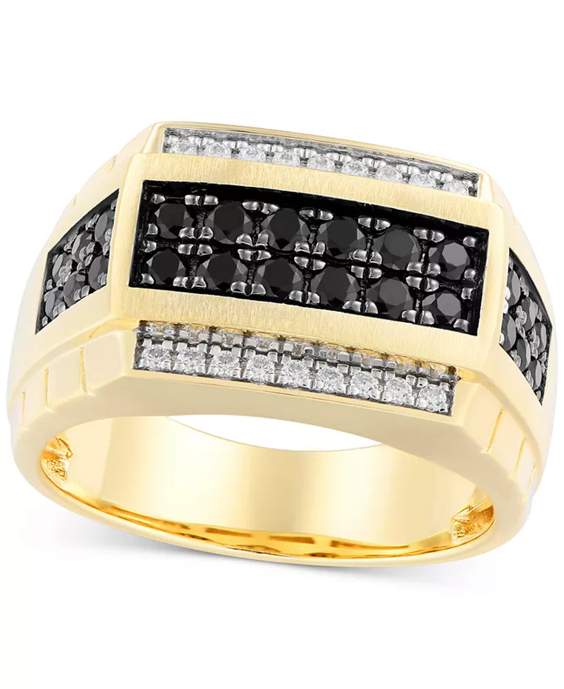 Men'S Black & White Diamond Square Cluster Ring (1 Ct. T.W.) in 10K Gold
