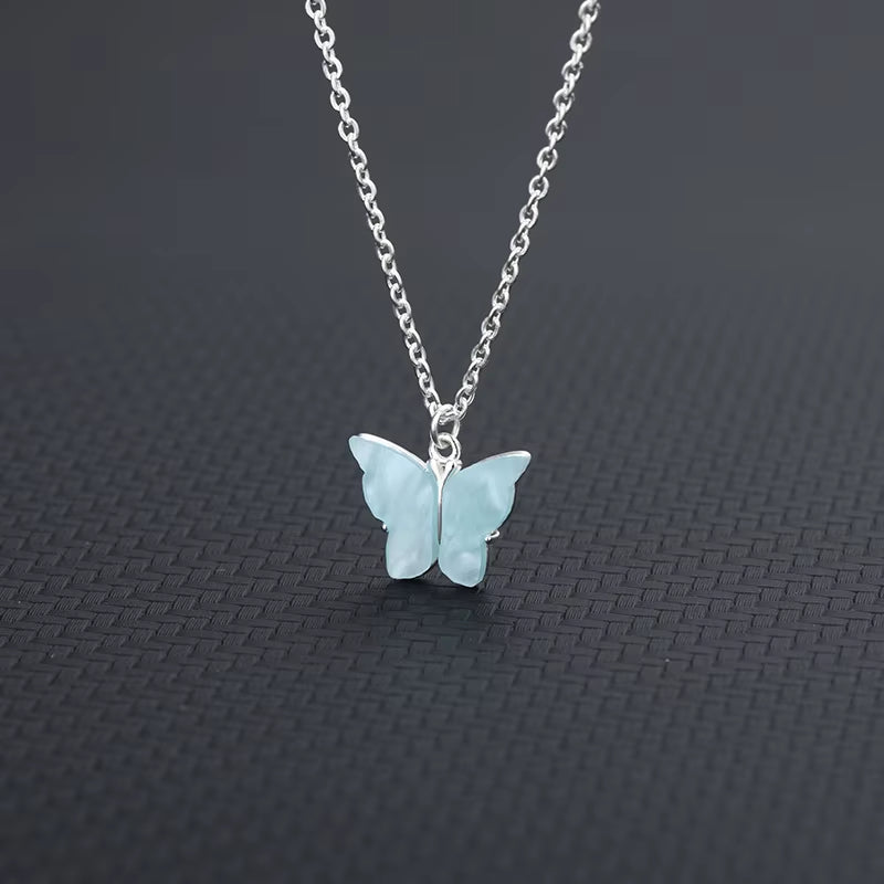 Cute Butterfly Necklaces for Women Acrylic Color Clavicle Choker Necklaces 2021 Fashion Boho Jewelry Collares Bijoux Femme