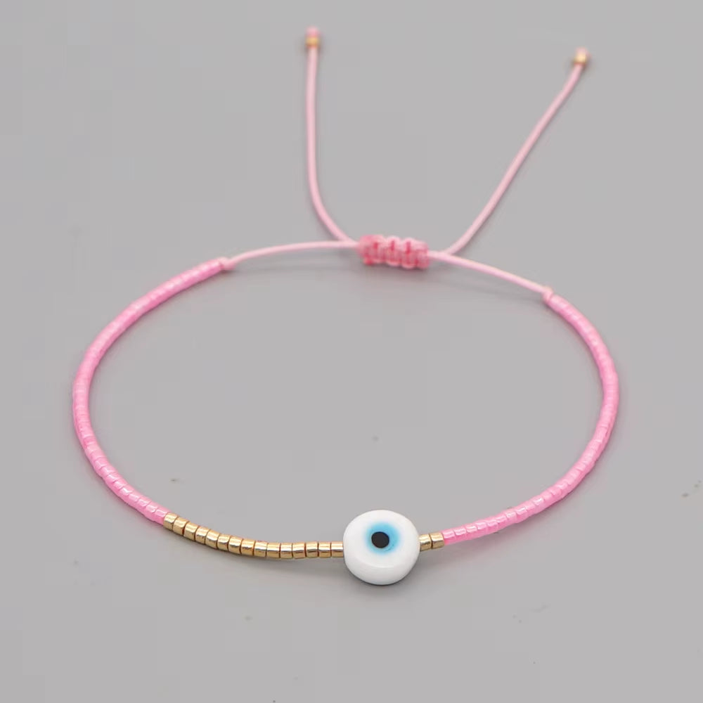 Easter Eye Rainbow Bracelet Tiny String Simple Bracelets Adjustable for Women Men Miyuki Beads Proetction Luck Multicolor