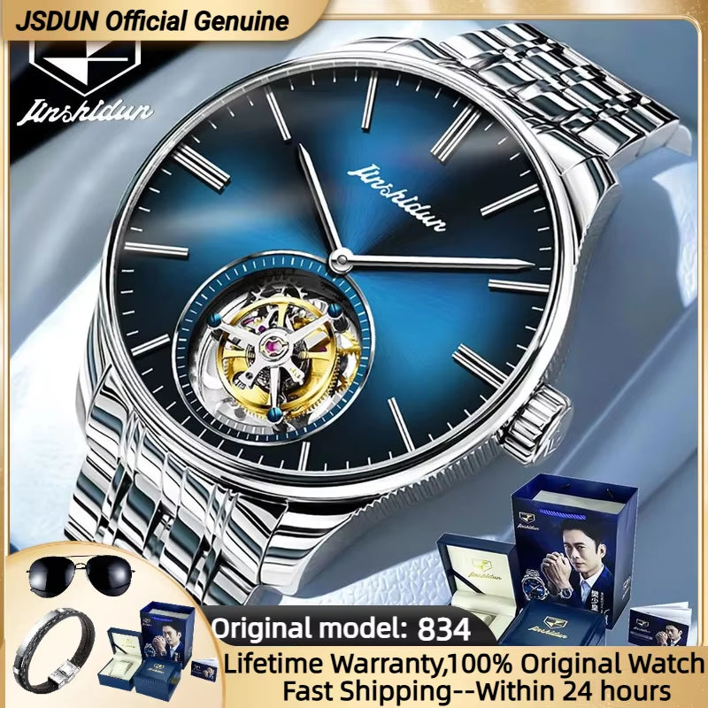 Tourbillon Watch  Men'S Watch Sapphire Mirror Stainless Steel 50M Waterproof Original Automatic Mechanical Watch for Men