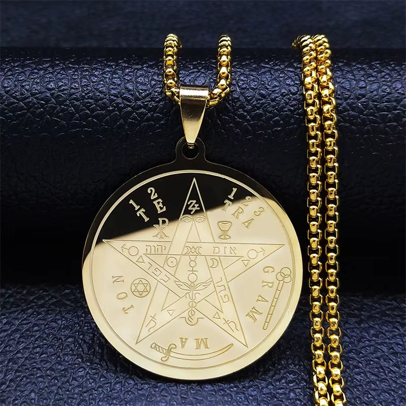 Seven Archangels Amulet Stainless Steel Necklaces Men Seal of Solomon Talisman Necklace Protection Jewelry Collar Hombre N1162S2