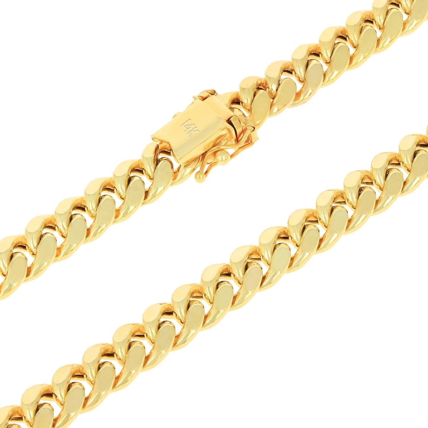 14K Real Yellow Gold Miami Cuban Link 7.5Mm Chain Necklace (16"-30") Italian Jewelry for Men & Women