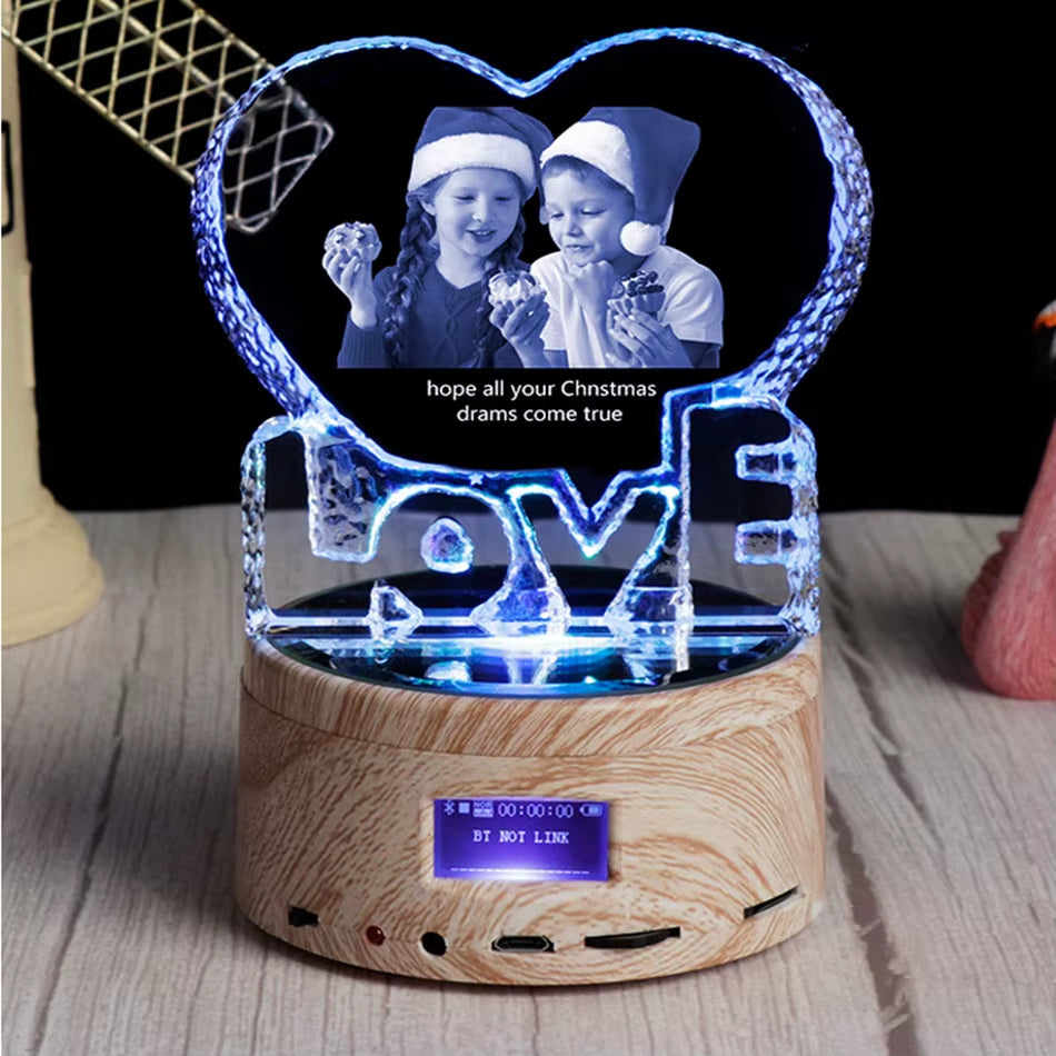 Color Love Crystal Photo Gifts Custom Picture Night Lamp Bluetooth Rotating Turntable Music Player Wedding Valentine'S Day Gift
