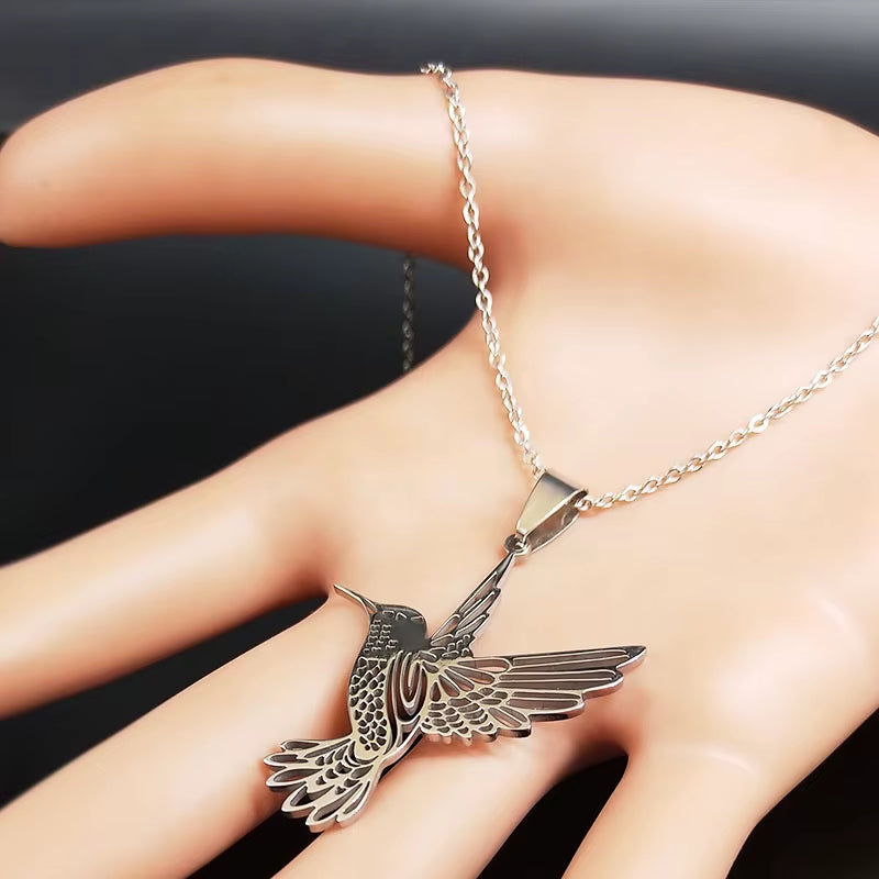 Hummingbird Pendant Stainless Steel Necklaces for Women Bird Necklace Hummingbird Colibri Jewelry Acero Inoxidable Joyeria N742